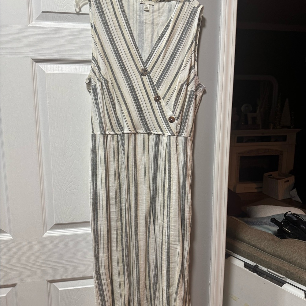 Cato Beige and Black Striped Midi Dress